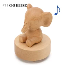 JUH 1pc Animal Type Rotating Musical Boxes Wooden Music Box Wood Crafts Retro Birthday Gift Vintage Home Decoration Accessories