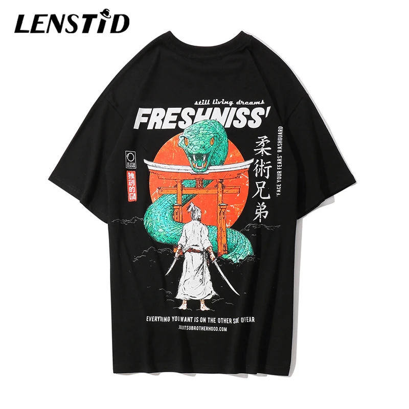 LENSTID японские Самурайские футболки с коротким рукавом 2019 летние Harajuku хип хоп