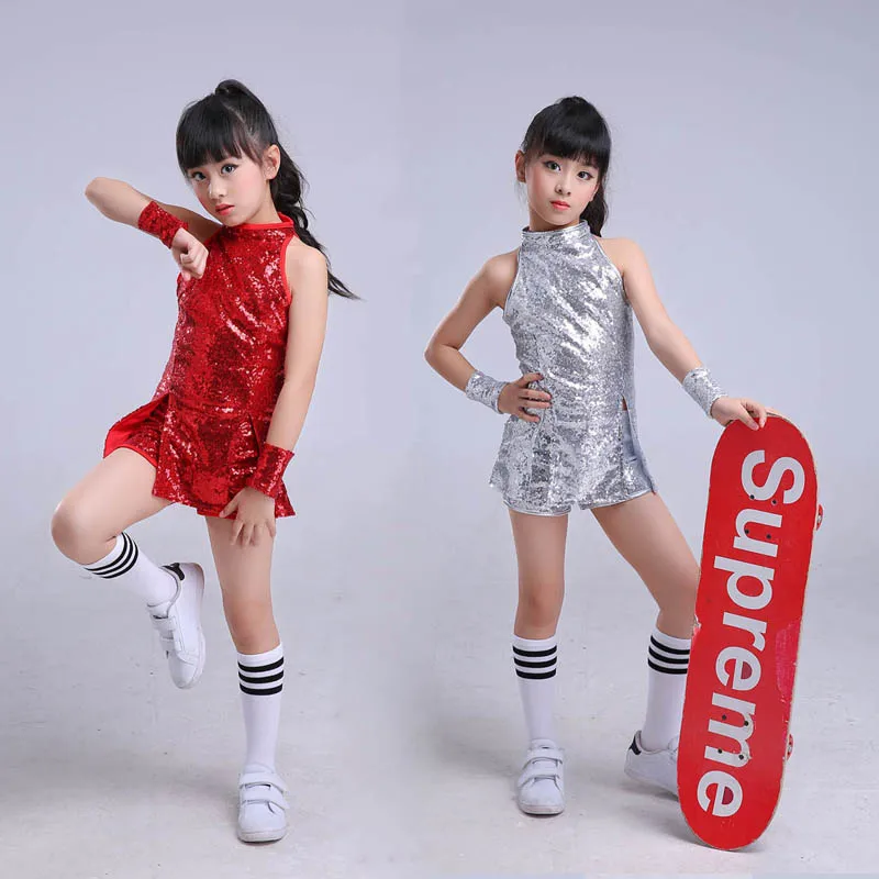 الأطفال مرحلة Dancewear طفل الهيب هوب الجاز ملابس رقص دعوى شىء صغير براق الحديثة اللباس فتاة التشجيع الملابس