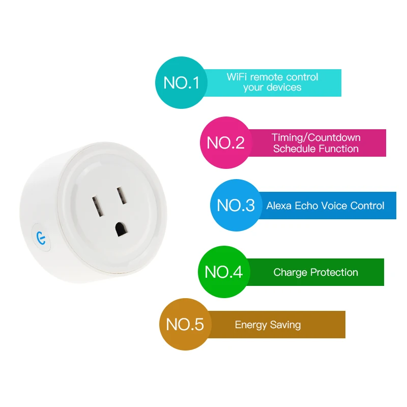 FrankEver Hot Sale US Mini Smart Socket 10A Wifi Plug Timing Switch Voice Control Work with Alexa Google Assistant