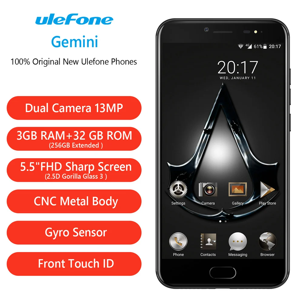 Original 5 5 inch Ulefone Gemini MTK6737T Quad Core 3GB 32GB Android 6 0 Front Fingerprint