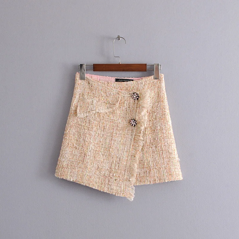 2018 Spring and Summer Women's Twill Soft Mini Skirt High Waist Fringed Female 268 | Женская одежда