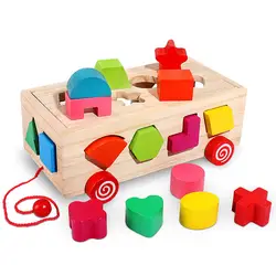 Блоки Автомобиля цвет конгнитив геометрические соответствующие блоки Ранние Обучающие деревянные игрушки-трейлеры для детей подарок на