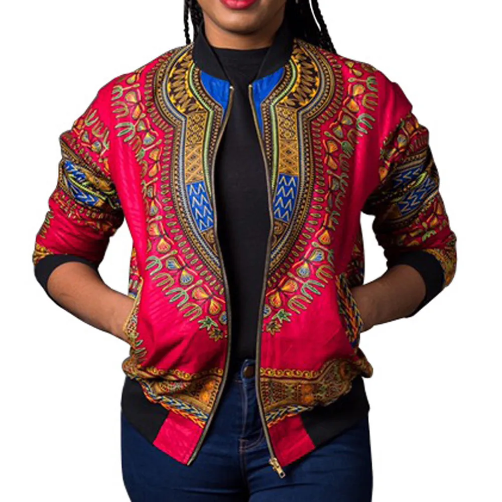 Женская короткая куртка бомбер Dashiki модная повседневная с длинными рукавами и