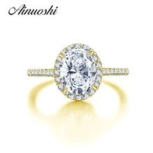 AINUOSHI 10K Solid Yellow Gold Wedding Ring Fashion Valentines Aneis Feminino 2 ct Oval Cut Simulated Diamond Women Promise Ring