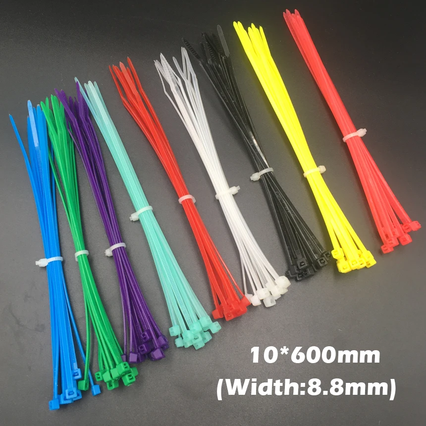 

100pcs 10x600 10*600mm (8.8mm Width) Black White Nylon66 Network Electric Wire String Zip Fastener Self-Locking Cable Tie