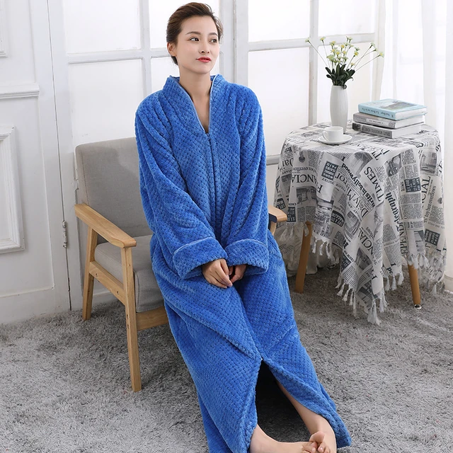 Adr Women's Zip Up Plush Robe, Slim Fit Bathrobe With Two Way Zipper Navy  Blue Medium : Target