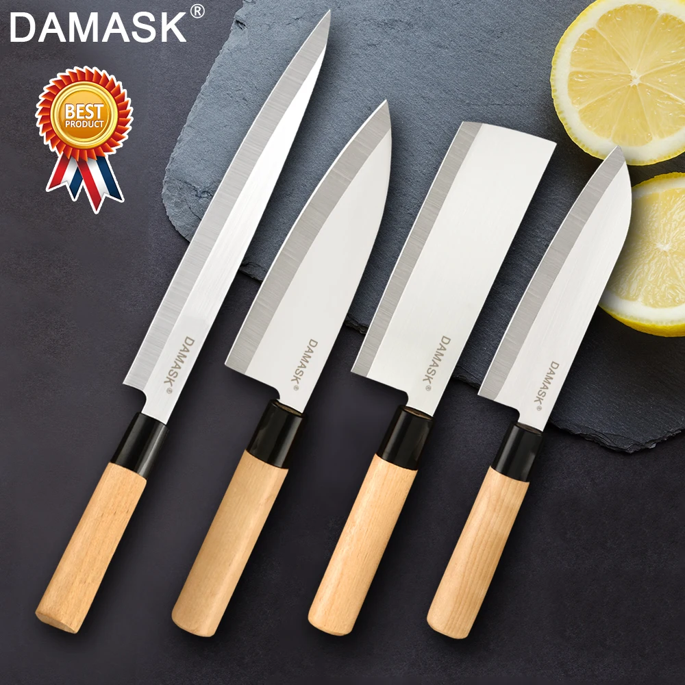 

Damask Kitchen Knife Set 4Cr14 Stainless Steel Blade Bamboo Handle Sharp Sashimi Santoku Chop Chef Knives Cooking Accessories
