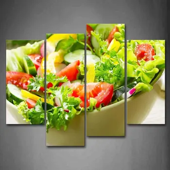 4 Panels Canvas Art Delicious Salad Food Picture Wall Print Painting Home Decoration No Frames Irregular