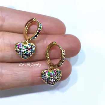 

5Pairs/lot New Colorful Cubic Zirconia Stone Earring Heart Women Fashion Earrings Rainbow Jewelry