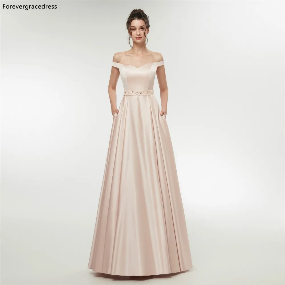 

Forevergracedress Pink Off Shoulder Evening Dresses 2019 A Line Beaded Formal Party Gowns Plus Size Custom Made
