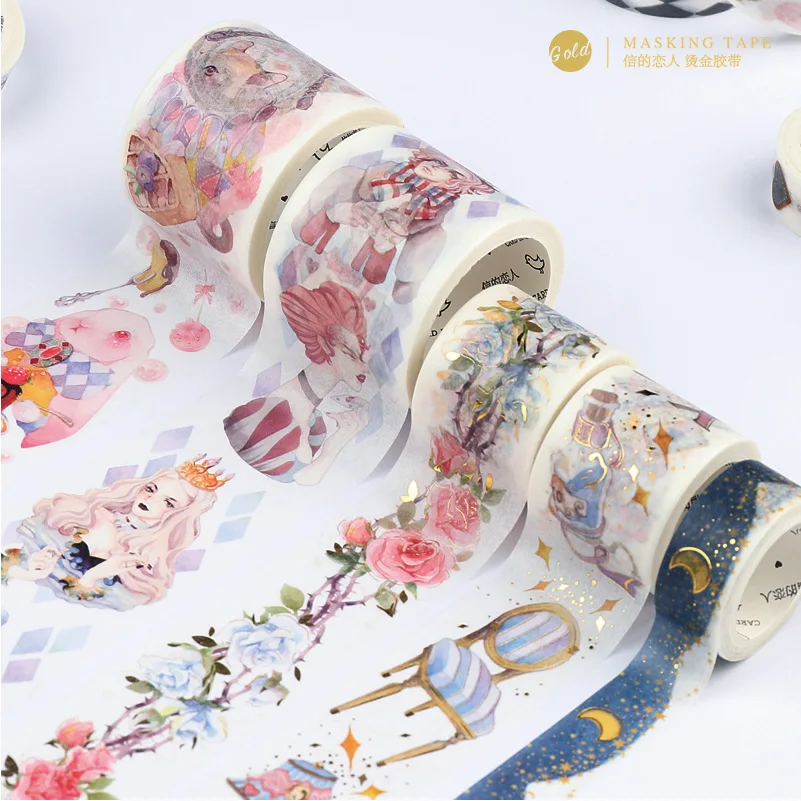 

Alice in Wonderland Golding Washi Tape Moon stars Adhesive Tape DIY Scrapbooking Sticker Label Masking Tape