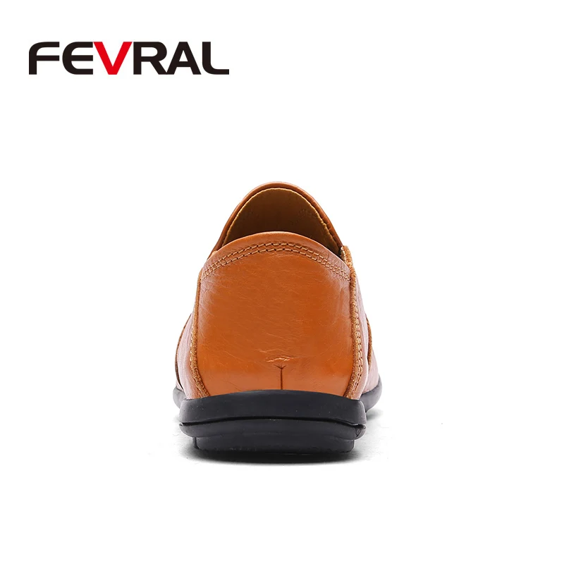 FEVRAL Genuine Leather Men Casual Shoes Luxury Brand Loafers Breathable Slip on Black Driving Shoes Moccasins Size 38~46