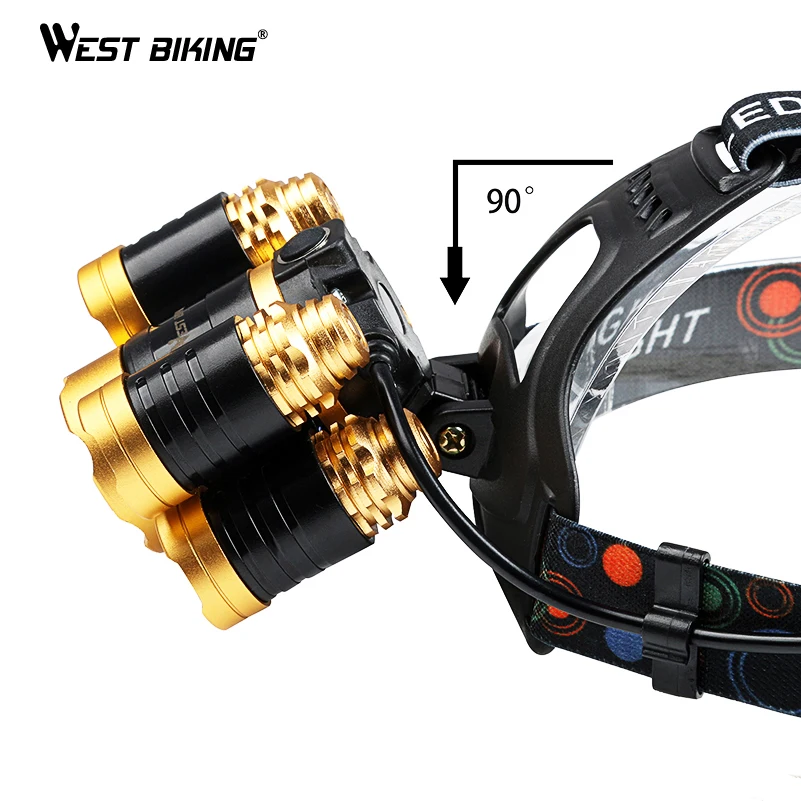 Perfect WEST BIKING Bike 5LED Headlamp Super Bright Gold Zoomable 4Modes Waterpoof T6 Cycling Head Light USB Recharge Bicycle Head Torch 2