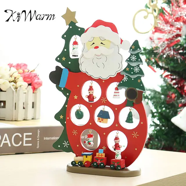 kiwarm lovely 1set wooden christmas santa deer crafts figurines