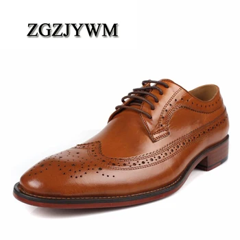 

ZGZJY Brand fashion business genuine leather formal men dress black/brown wedding shoes men flats luxury for male Big Size 38-46