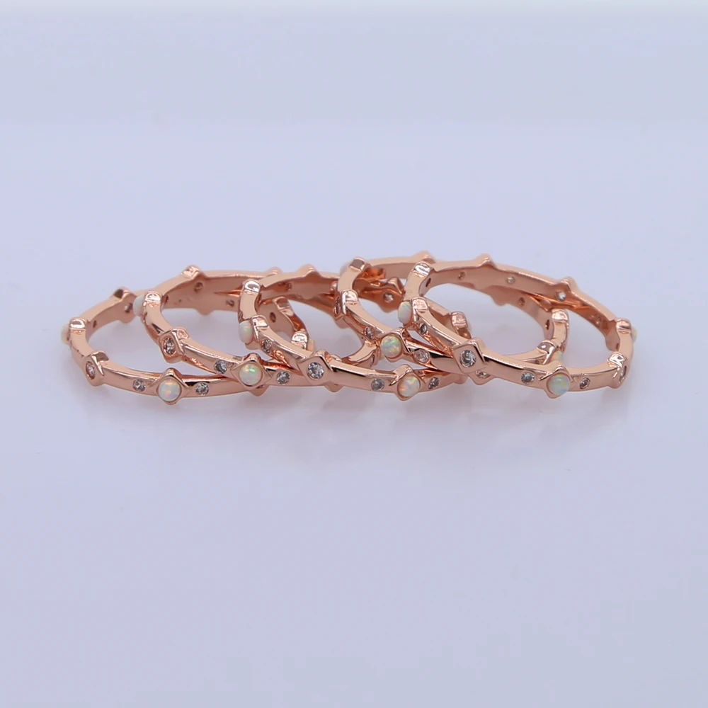 

drop shipping rose gold color AAA+ cubic zirconia bezel opal charm cz white delicate dainty thin size 7 simple girl ring elegant