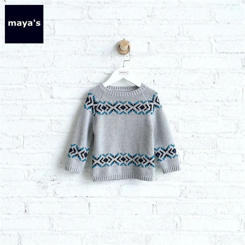 

Mayas Elegant Plaid Knitted Girls Sweater Full Sleeves Cotton Elastic Tops Toddler Spring Autumn Geometric Basic Top Wears 73040