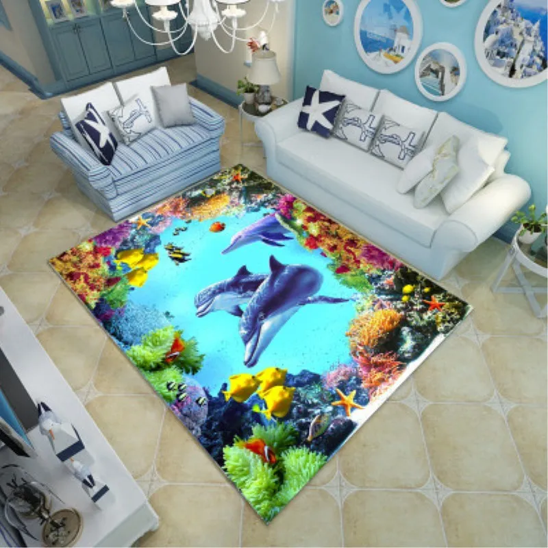 

Multicolour 6mm ultra-thin 3D carpet Mediterranean Dolphin style Mat living room coffee table sofa bedroom floor Rug Customize