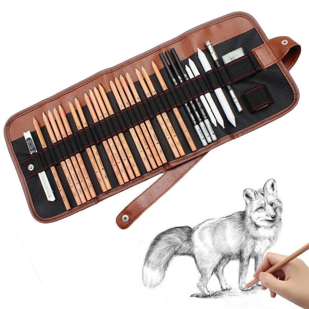 

29pcs Sketch Pencil Set Roll Up Carry Pouch Drawing Tools Eraserr Artist pencil set
