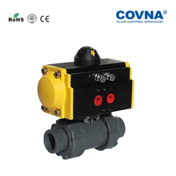 

DN25 PVC Pneumatic Ball Valve Double Union Double Acting Plastic 1 inch Pneumatic 2 Ways Ball Valve PTFE Sealing Full Port