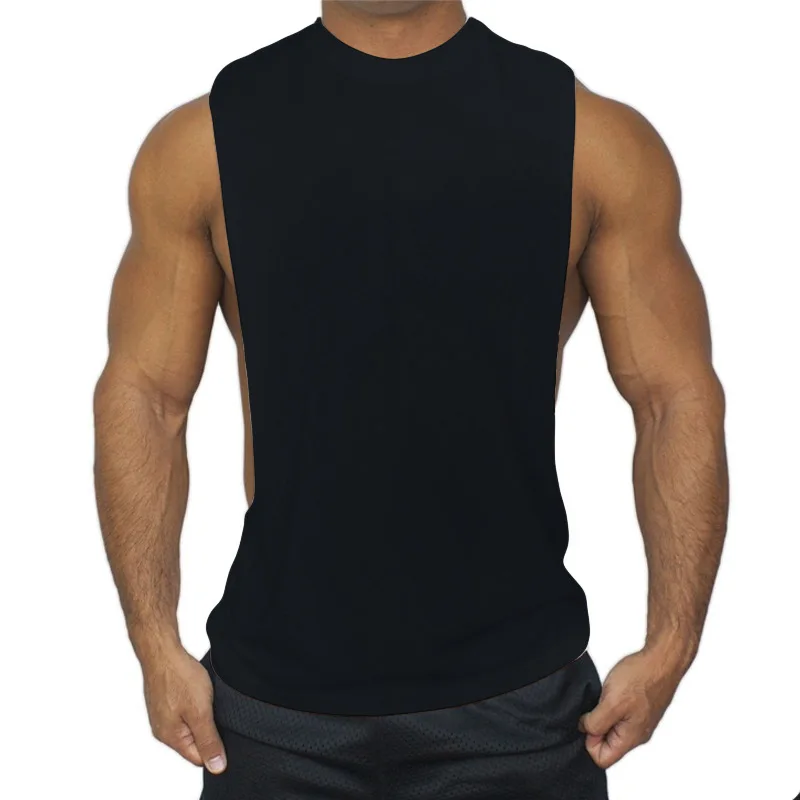 

2019 large split mens running vest cotton men bodybuilding gym shirts plus size mens sportswear singlet fitness jogging tank top