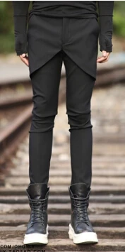 Короткая мужская одежда тонкие брюки в западном стиле Персонализированные эластичные брюки юбка брюки для певицы для сцены костюмы одежда - Цвет: Черный