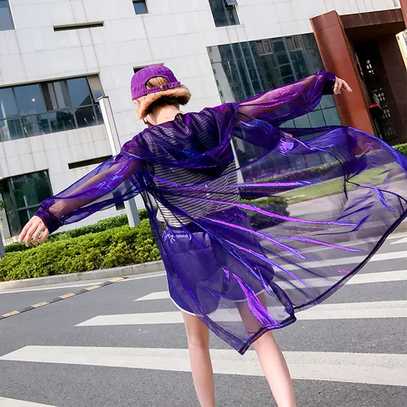 Harajuku Laser Mesh Jacket Women Long 