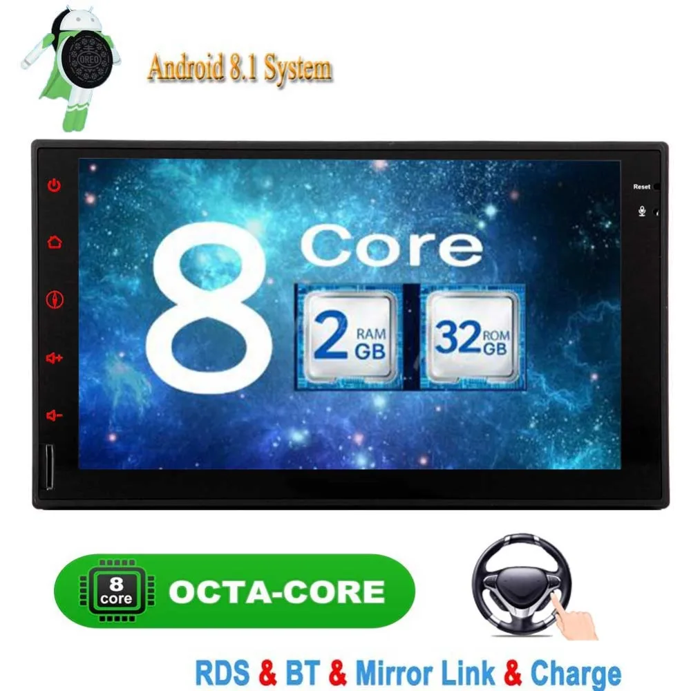 

Android 8.1 Octa-core Car Stereo Capacitive Touch Screen Double 2 Din Car GPS Navigation Radio Bluetooth supports OBD2 DVR 4G