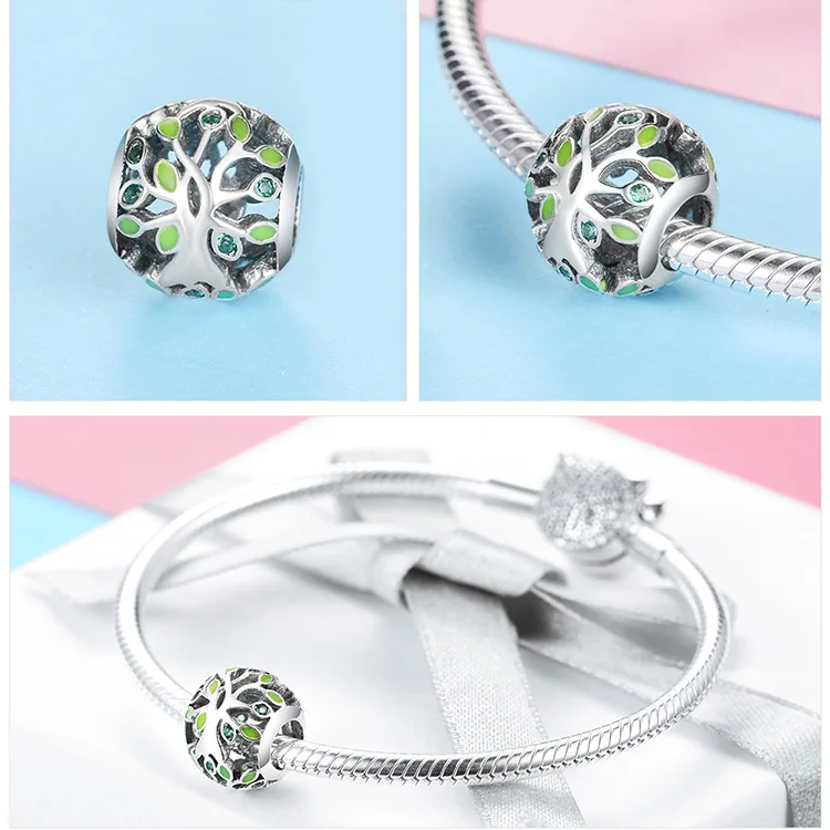 925 Silver fit Pandora Bracelet Pink Zircon Goat Deer Penguin Green Clover Tree Box Beads White&Blue CZ Heart Shell Anchor Charm