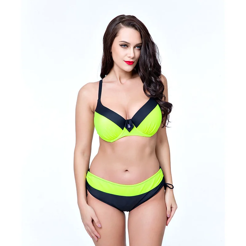 

Sexy tankini set solid color swimsuit women High quality plus size bikini set swimwear biquini large size bottom bikini women
