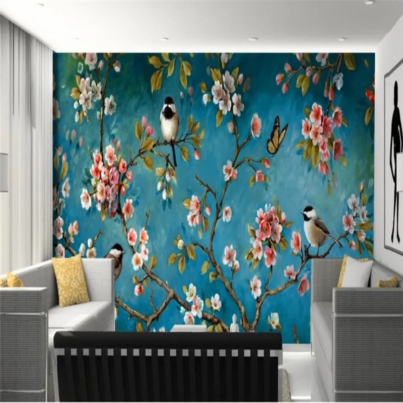 

Beautiful flowers and birds background wall decoration painting professional manufacture mural photo wallpaper