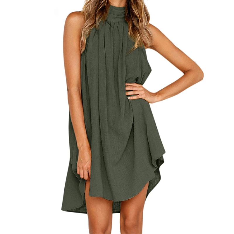 

Black Sexy Strap Mini Dresses Women Solid Casual Irregular Loose Sleeveless Halter Female Dress Draped Plus Size Vestidos Summer