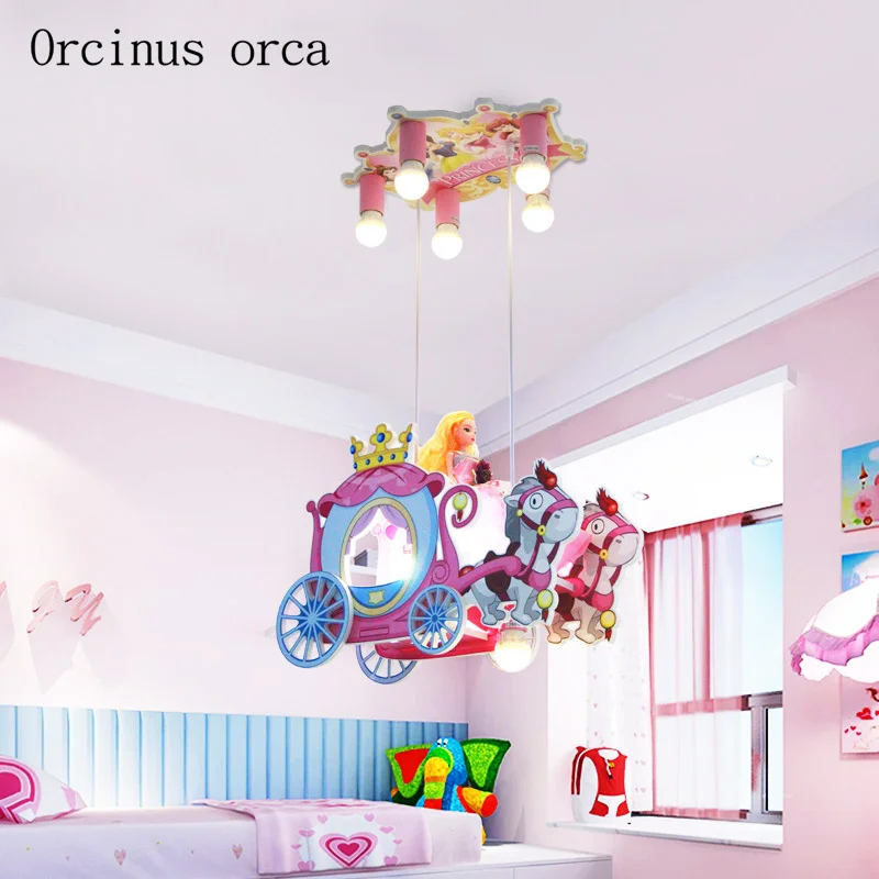 Мультяшная креативная люстра-Карета для девочек, спальни, комнаты принцессы, детская комната, Современная Милая Розовая подвеска принцессы, лампа