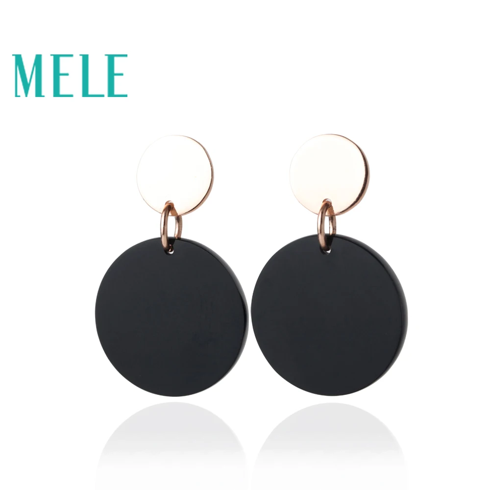 

MELE Black Agate Stones Stud Earring for women and girl trendy fashion and simple style with round chape