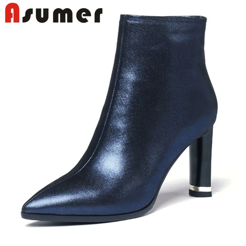 

ASUMER NEW 2020 adult hot sale ankle boots for women solid sexy high heels boots pointed toe sewing genuine leather boots