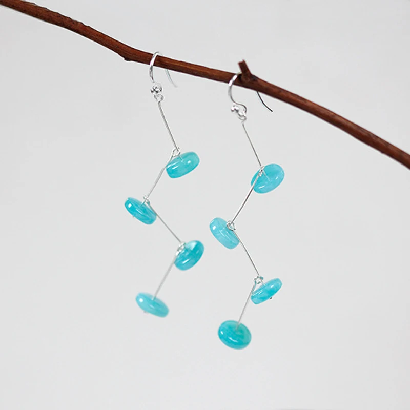 Lotus Fun Real 925 Sterling Silver Natural Amazonite Stones Handmade Designer Fine Jewelry Swaying Drop Earrings for Women