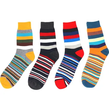 

LNRRABC Comfortable Man Crew Socks Fashion Colorful Stripe Autumn Winter Cotton Lengthen Men's socks Calcetines Chaussette