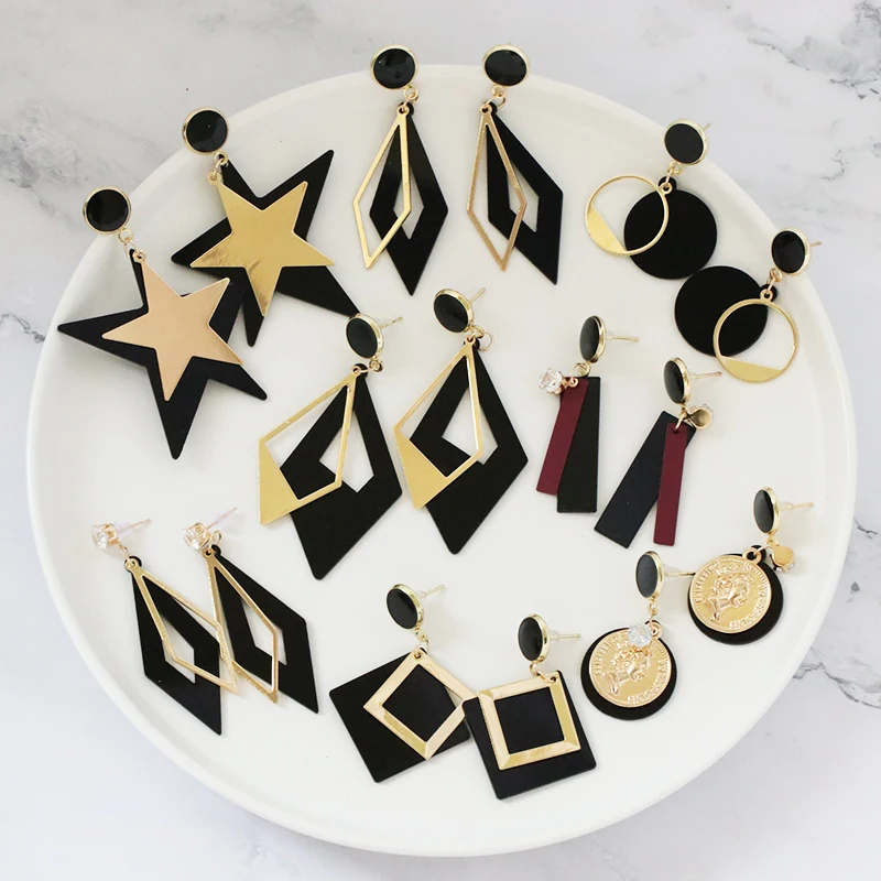 

JUJIA 8 designs New Korean Girl Earrings Black Geometry Tassel Drop Earrings for Women Fashion Cute Jewelry Accessories 2019