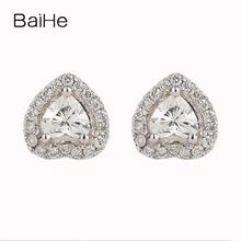BAIHE Solid 18 k Белое Золото(AU750) 0.37CT VS/H Heart Cut натуральные Алмазы обручальные женские модные ювелирные изделия серьги-гвоздики
