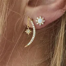 Fashion Gold Color Star Moon Drop Earrings Set Opal Crystal Earrings for Women Female Geometric Oorbellen Jewelry Accessories moonrocy drop shipping silver color waterdrop fashion crystal necklace and earrings pink opal jewelry set for women girl
