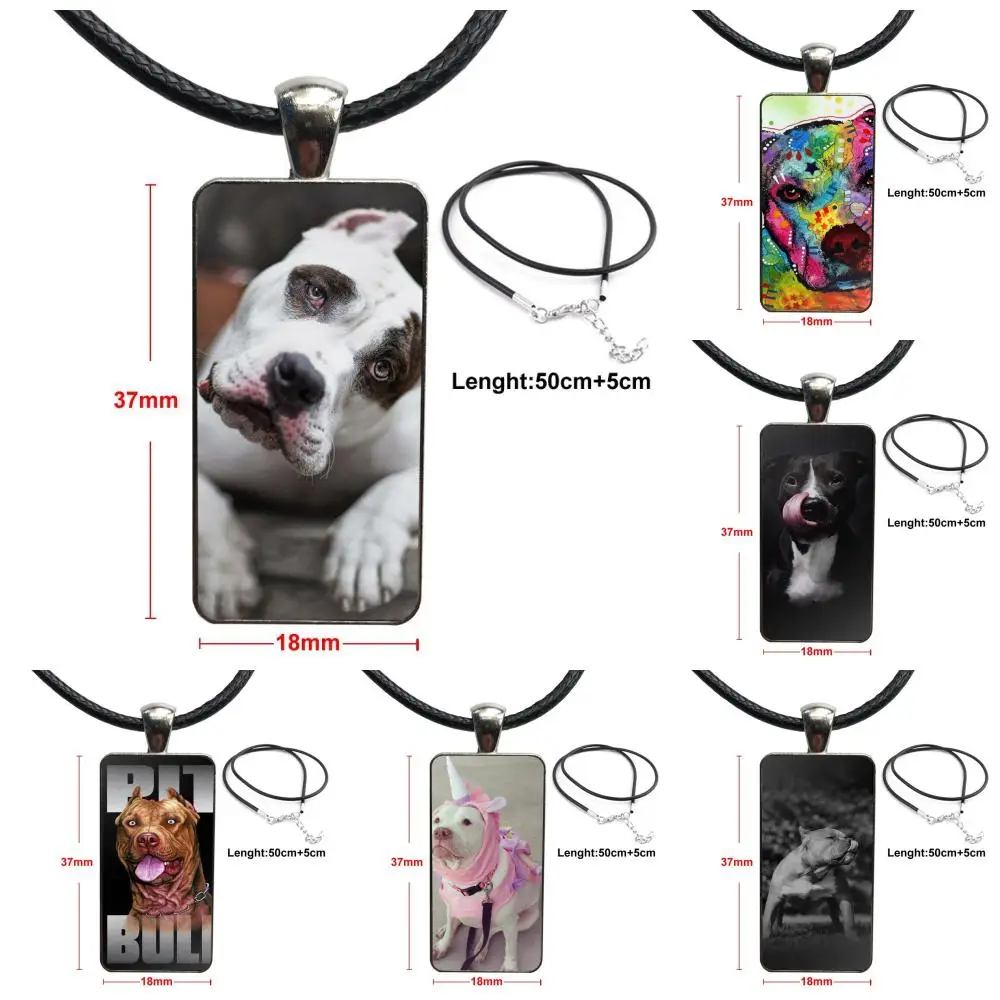 

Cute And Lovely Dog Pitbull Soft Fashion Glass Cabochon Pendant Rectangle Necklace Choker Necklace Jewelry For Girls Best Gift