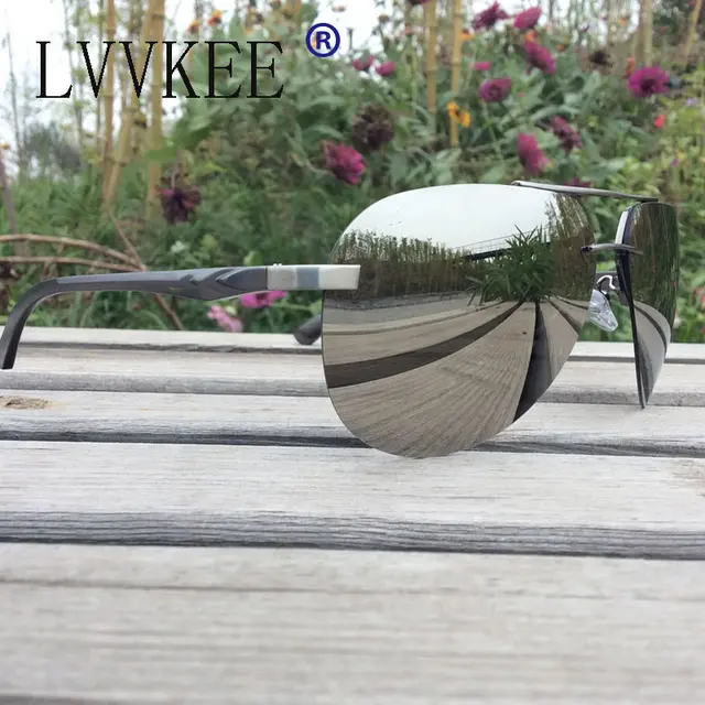 lvvkee Luxury Aluminum Polarized sunglasses Women Men fashion Rimless frame sun glasses rays pilot Mirror 62mm blue