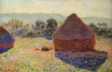 100% pintura al óleo de paisaje hecha a mano reproducción en lienzo de lino, grainstacks-at-the-end-of-summer-morning-Efecto por claude mone