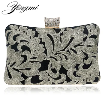 

YINGMI Embroidery Vintage Women Evening Bags Chain Shoulder Diamonds Purse Small Day Clutch Wedding Party Dinner Handbags