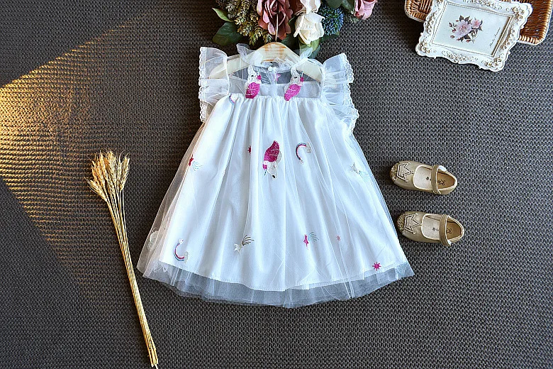Babyinstar/платье принцессы с вышитым единорогом для маленьких девочек; вечерние платья без рукавов; детская одежда; Детские платья для девочек
