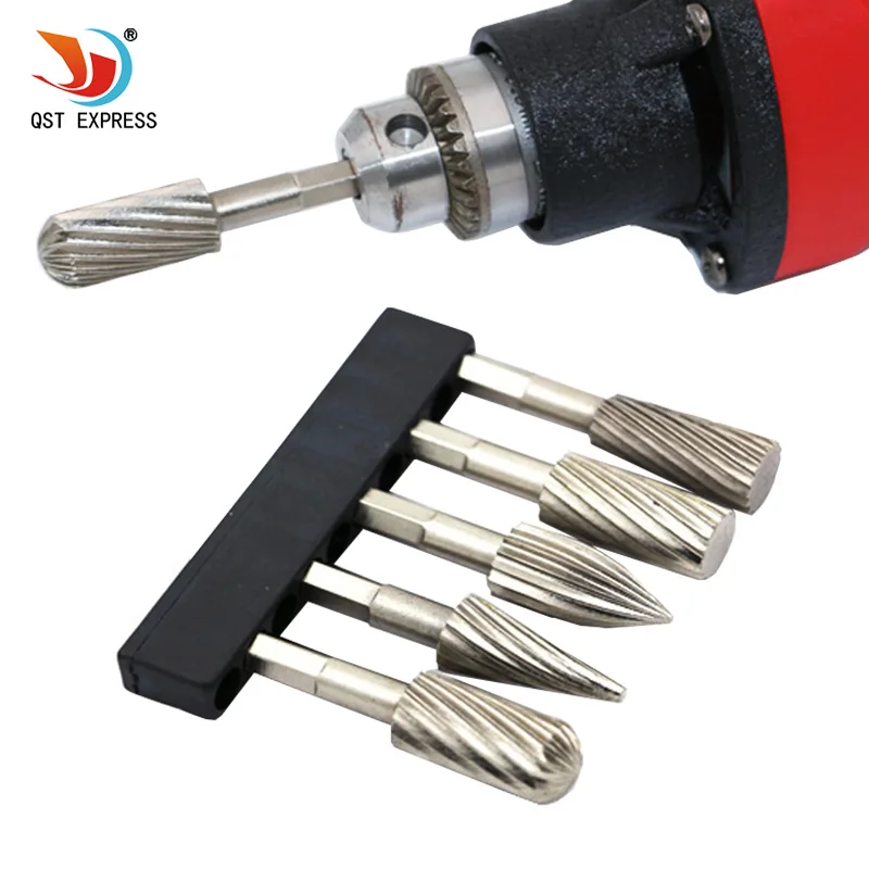 

Electric Grinder HSS Rotary Files Burr 5pcs 1/4" Rotary Burr Set For Soft Metal Plastic Wood Grinding Carving Rotary Rasp