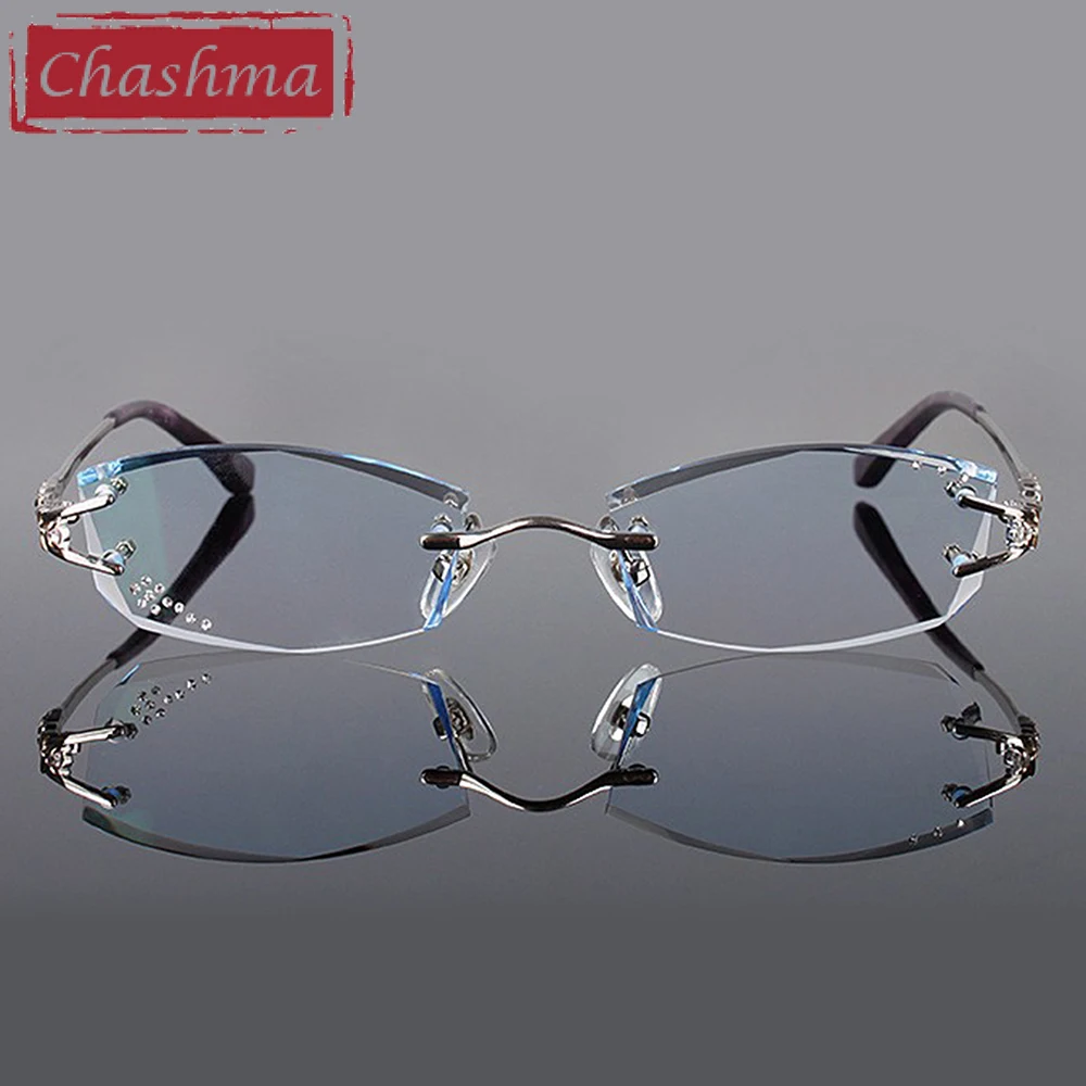 Kopen Chashma Merk Brillen Diamond Getrimd Randloze Bril Titanium Modieuze Dame Brillen Brilmonturen Vrouwen