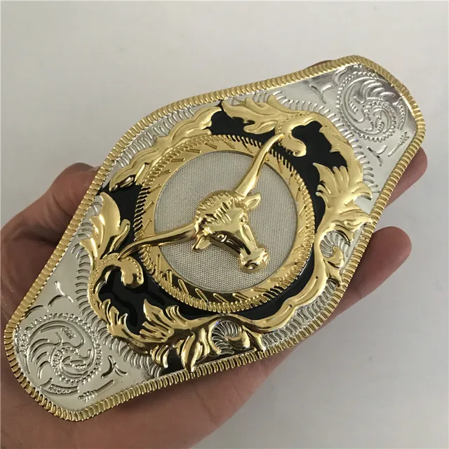 Retail Latest Styles High Quality Cool 3D Lace Gold Bull Head Cowboy