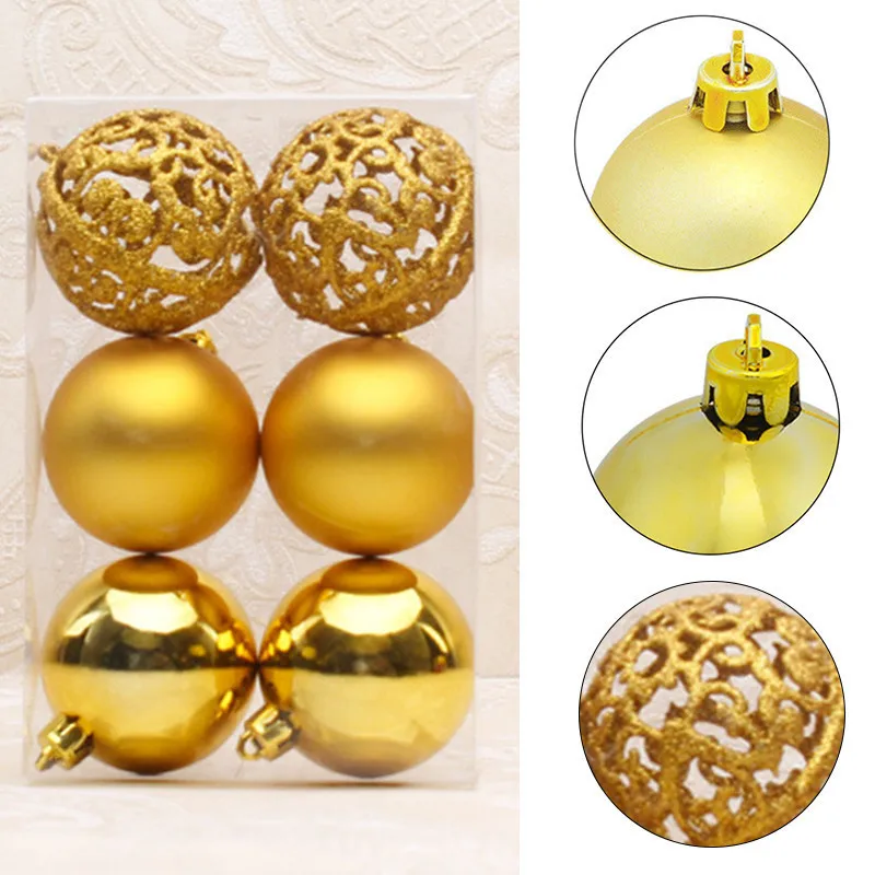 6 unid/set nuevas bolas de Navidad huecas grandes bolas decorativas de árbol de Navidad Año nuevo colgante adornos suministros Dia 6 cm